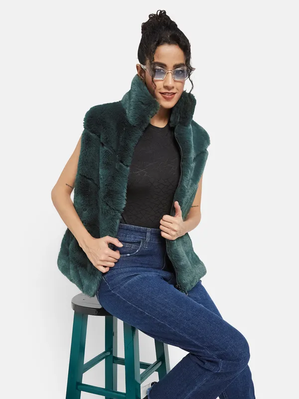 METTLE Women Green Knitted Jacket