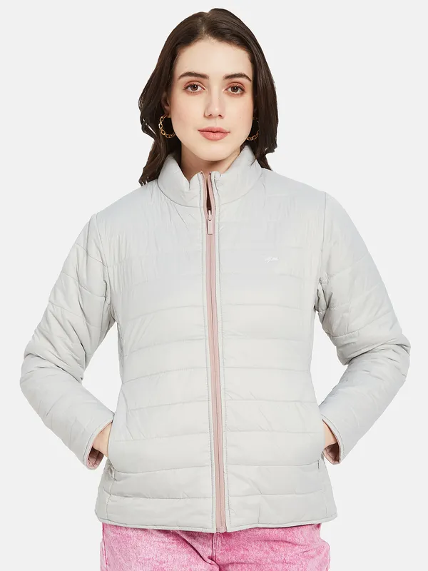 METTLE Women Pink Puffer Jacket with Embroidered