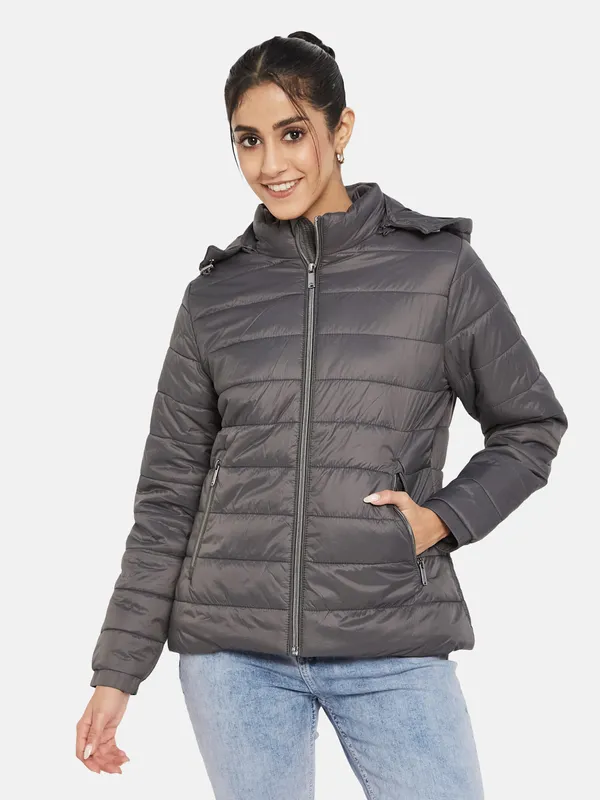 METTLE Women Charcoal Knitted Jacket