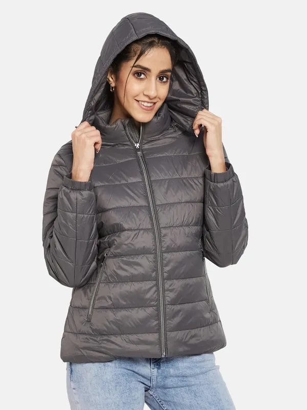 METTLE Women Charcoal Knitted Jacket