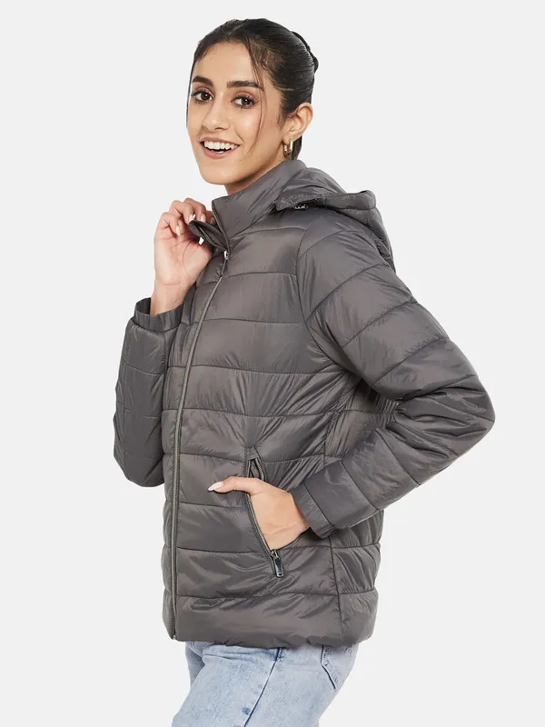 METTLE Women Charcoal Knitted Jacket