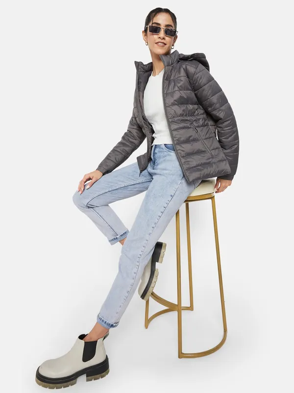 METTLE Women Charcoal Knitted Jacket