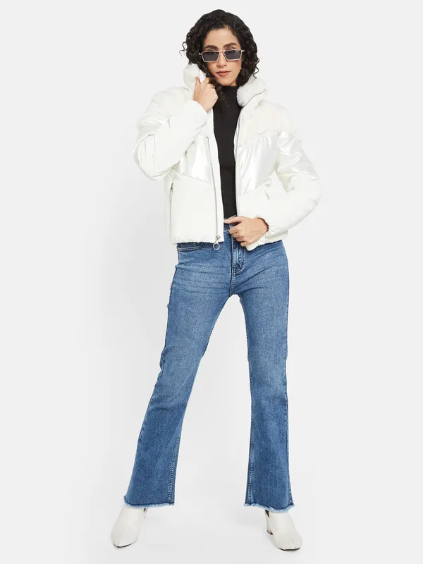 METTLE Women White Knitted Jacket