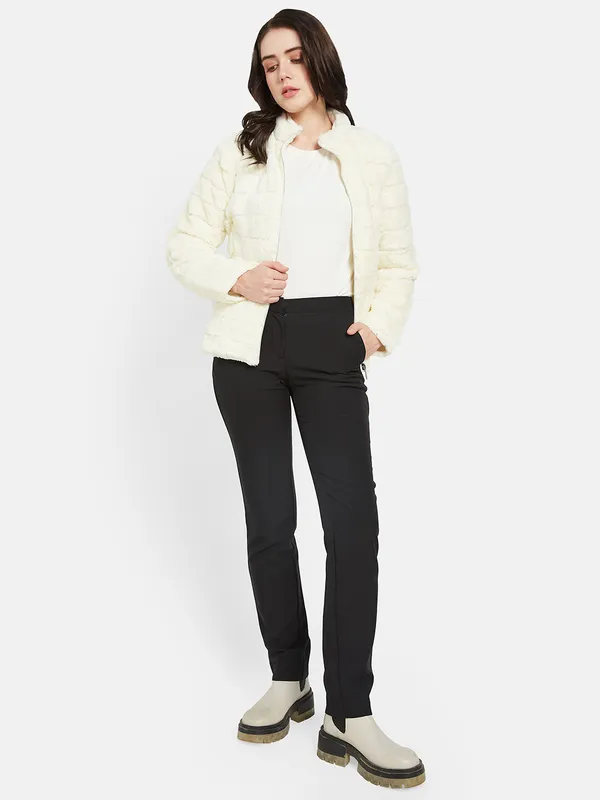 METTLE Women White Crop Puffer Jacket