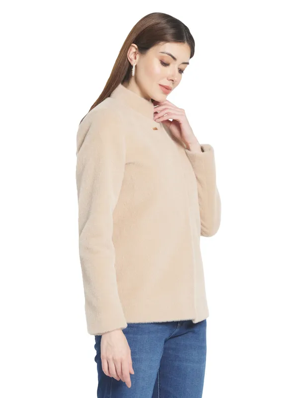 METTLE Women Beige Solid Cotton Duster Coats