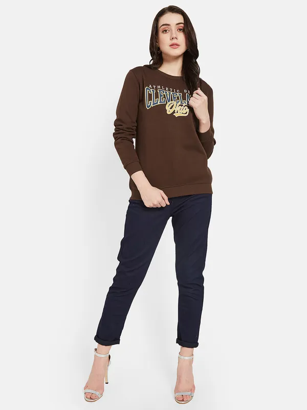 METTLE Women Brown Printed Sweatshirt