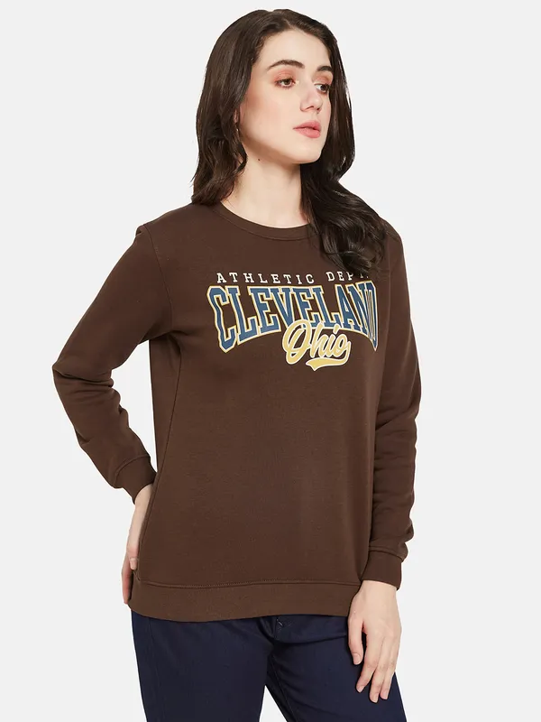 METTLE Women Brown Printed Sweatshirt