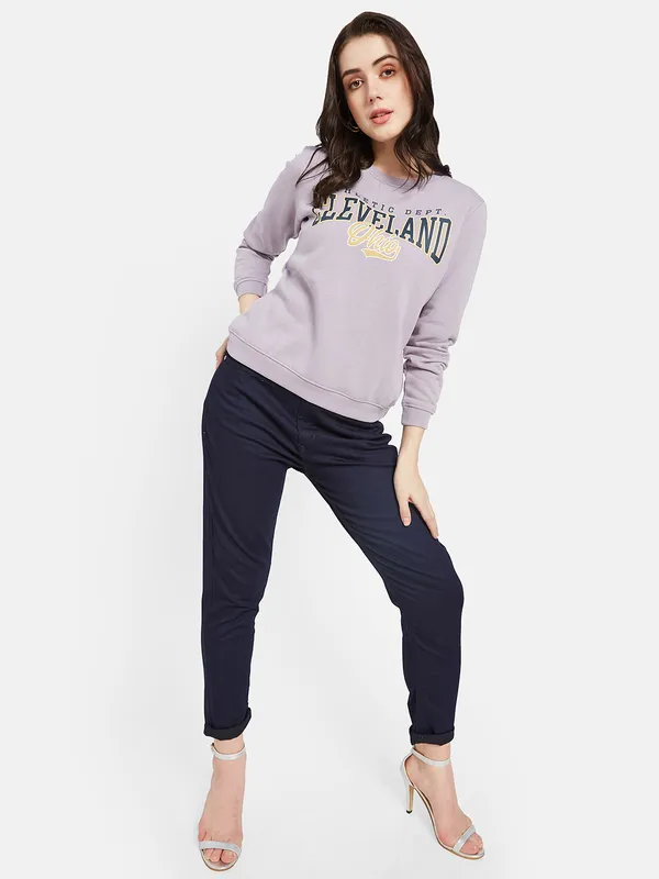 METTLE Women Purple Printed Sweatshirt