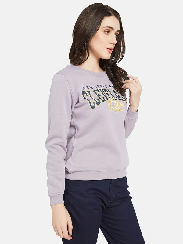 METTLE Women Purple Printed Sweatshirt