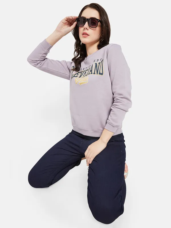 METTLE Women Purple Printed Sweatshirt