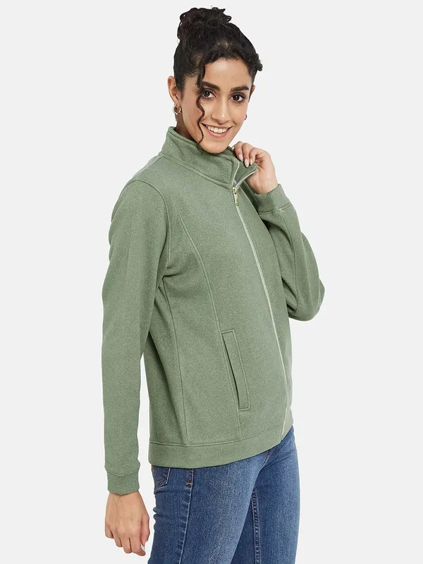 METTLE Women Olive Green Sweatshirt