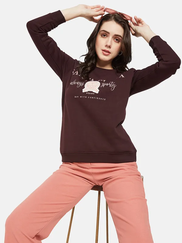 METTLE Women Maroon Printed Sweatshirt