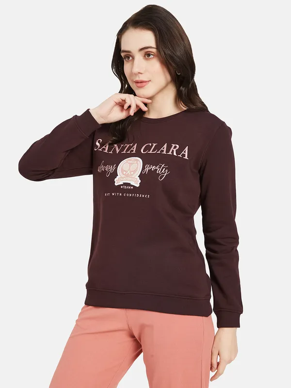 METTLE Women Maroon Printed Sweatshirt