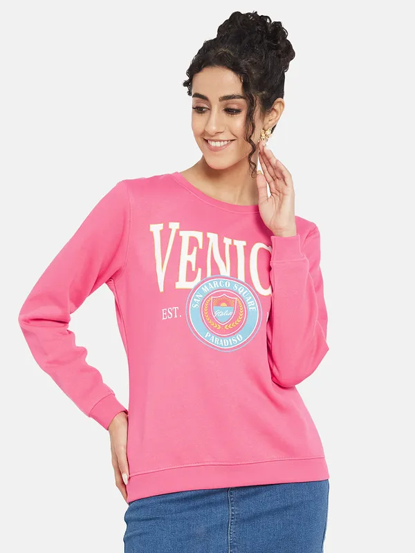 METTLE Women Pink Printed Sweatshirt