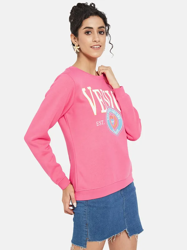 METTLE Women Pink Printed Sweatshirt
