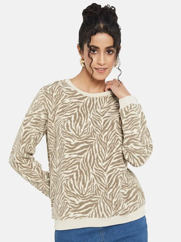 METTLE Women Cream-Coloured Printed Sweatshirt