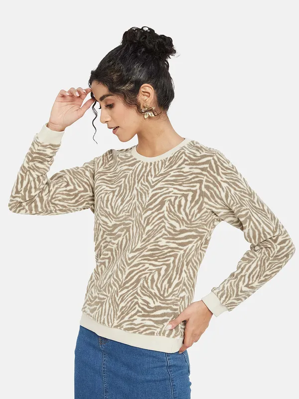 METTLE Women Cream-Coloured Printed Sweatshirt