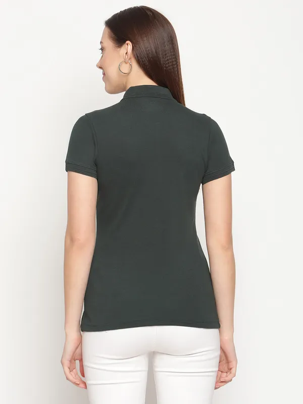 METTLE Women Green Polo Collar Cotton T-shirt