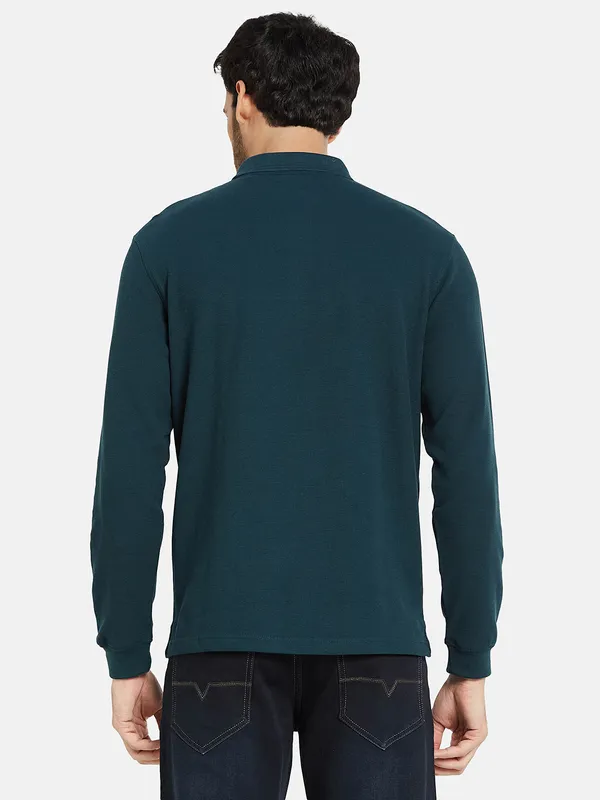 METTLE Men Green Polo Collar Pockets T-shirt