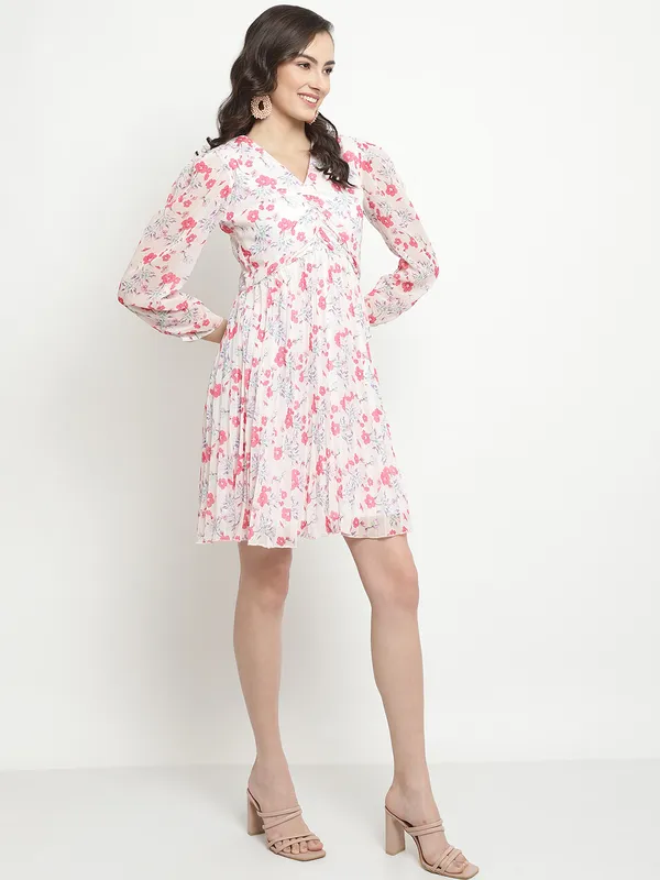 METTLE Floral Printed Puff Sleeve Fit Flare Dress