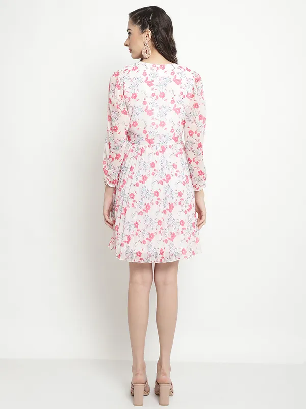 METTLE Floral Printed Puff Sleeve Fit Flare Dress