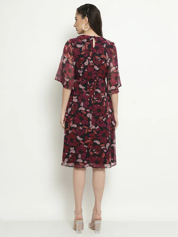 METTLE Floral Printed Flared Sleeves A-Line Dress