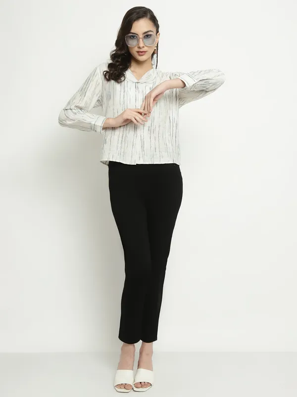 METTLE Striped Collarless Long Sleeves Cotton Casual Shirt
