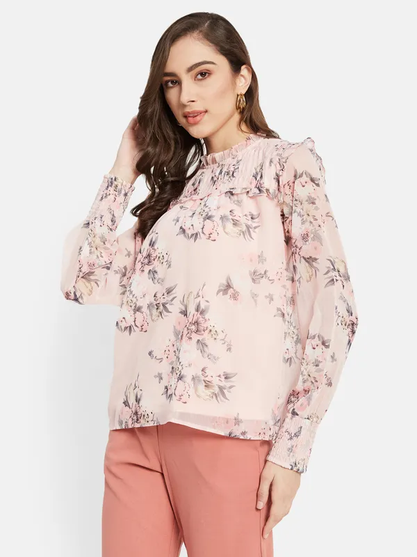 Ruffled Neck Floral Top