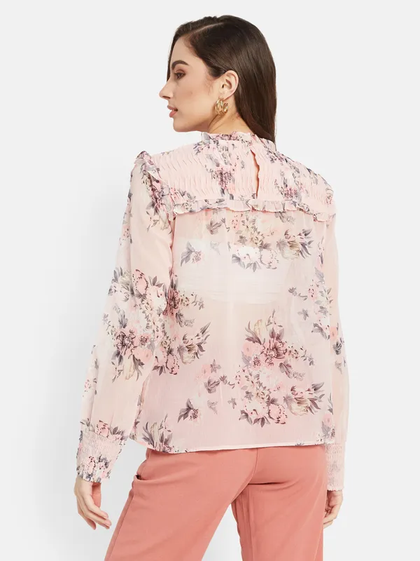 Ruffled Neck Floral Top