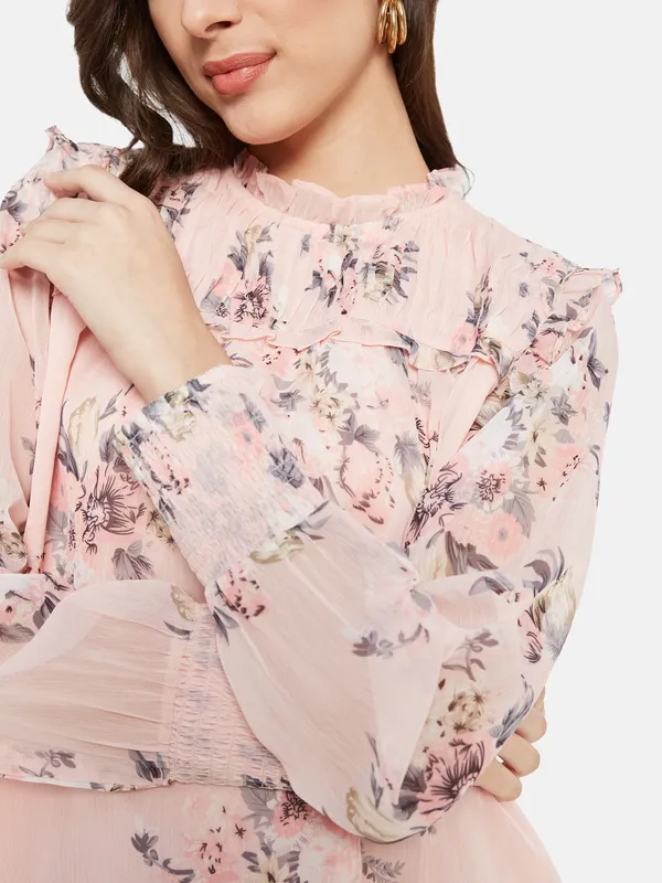 Ruffled Neck Floral Top