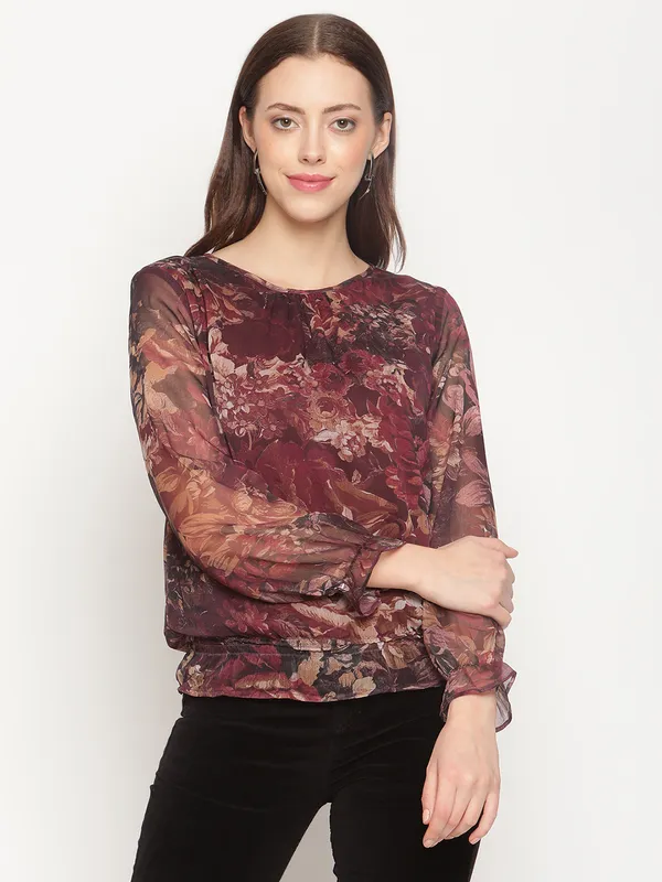 METTLE Maroon Print Blouson Top