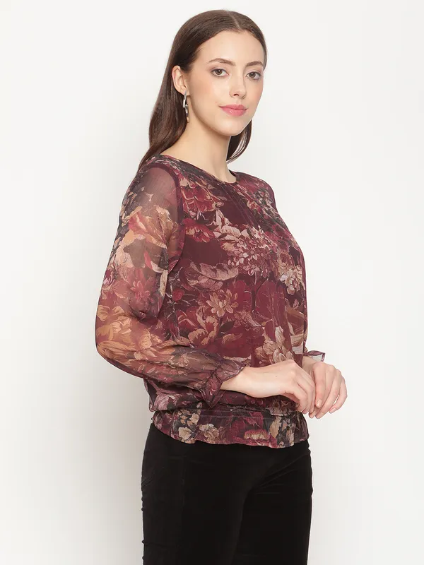 METTLE Maroon Print Blouson Top