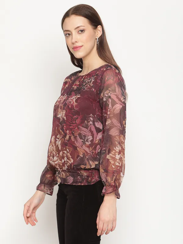 METTLE Maroon Print Blouson Top