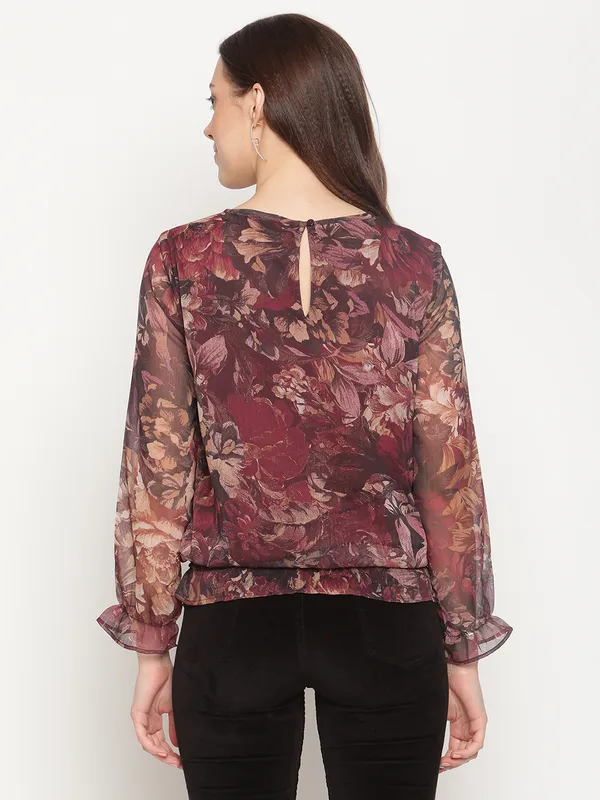 METTLE Maroon Print Blouson Top