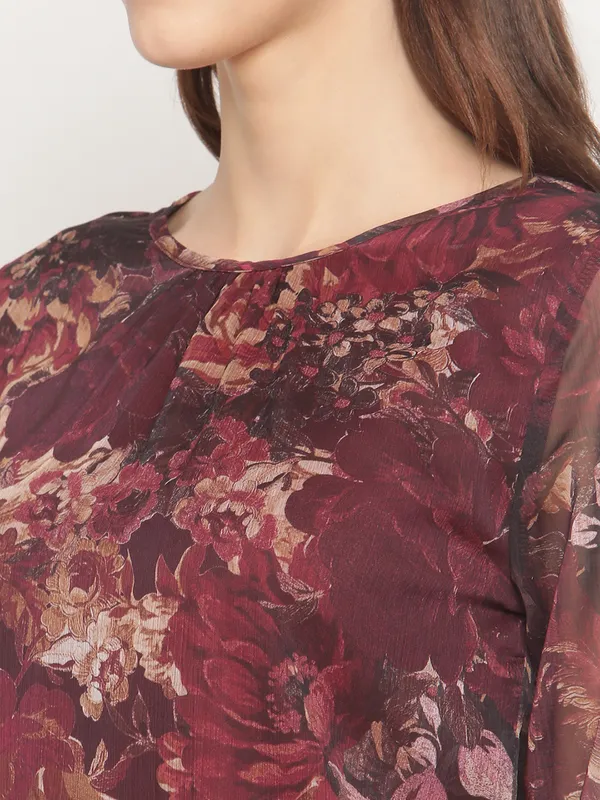 METTLE Maroon Print Blouson Top