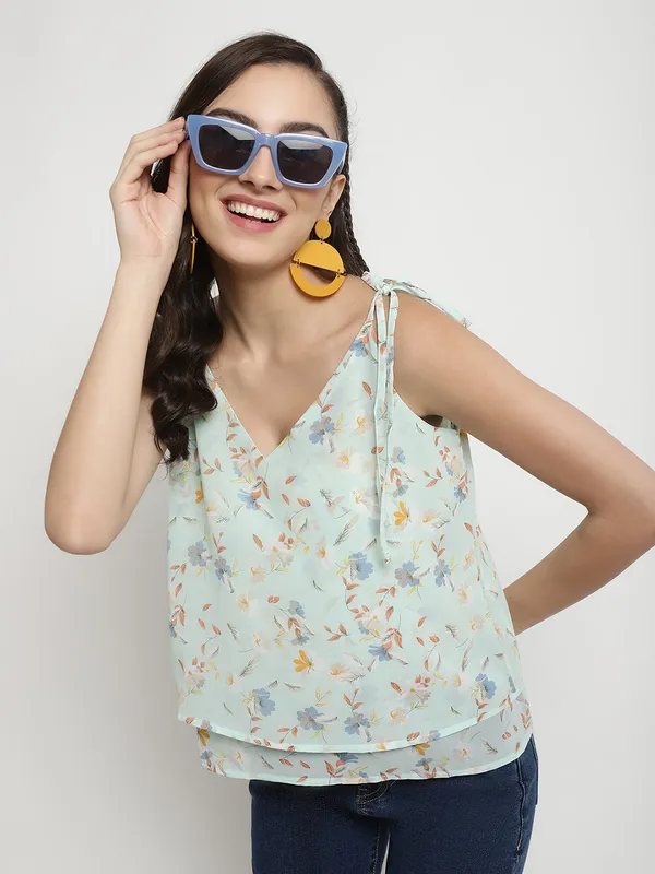 METTLE Floral Printed V-Neck Cotton Top