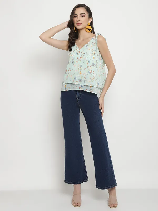 METTLE Floral Printed V-Neck Cotton Top