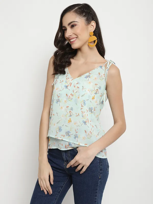 METTLE Floral Printed V-Neck Cotton Top