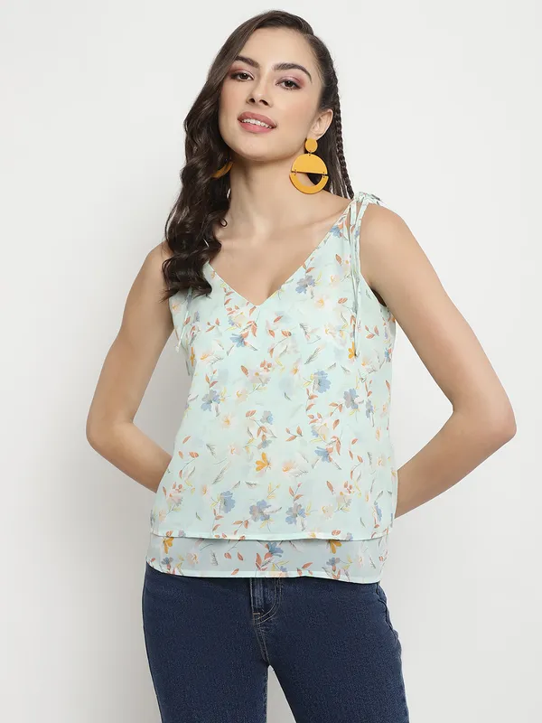 METTLE Floral Printed V-Neck Cotton Top