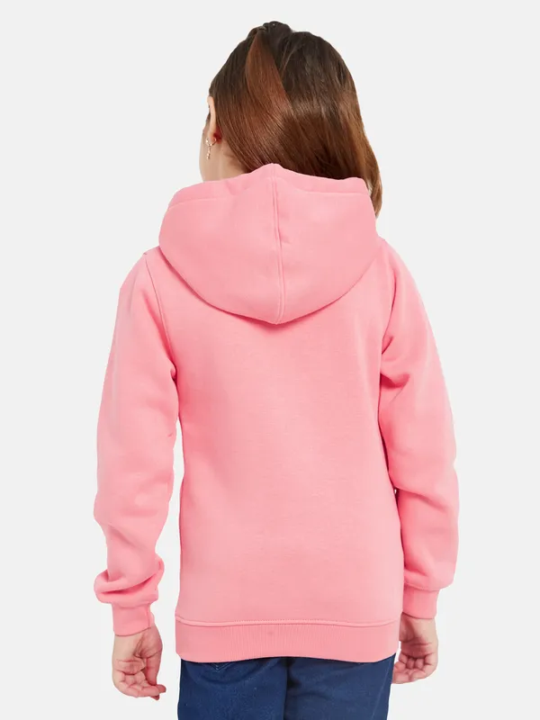 METTLE Girls Pink Printed Hooded Sweatshirt