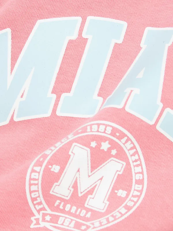 METTLE Girls Pink Printed Hooded Sweatshirt