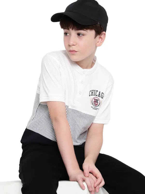 Octave Boys Mandarin Collar Striped T-shirt