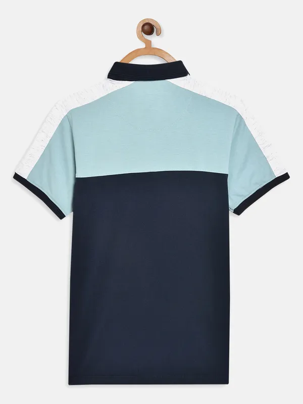 Octave Boys Navy Blue Typography Printed Polo Collar Applique T-shirt