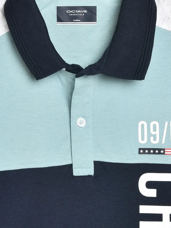 Octave Boys Navy Blue Typography Printed Polo Collar Applique T-shirt