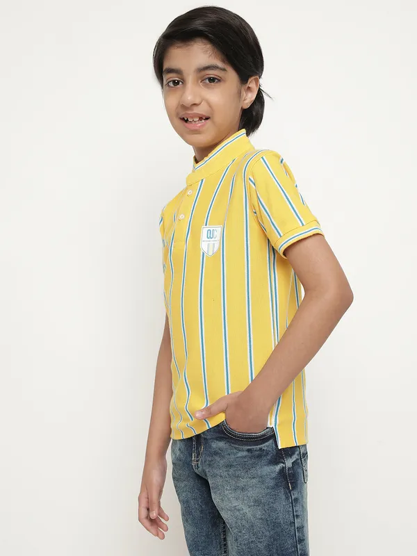 Octave Boys Vertical Striped Mandarin CollarÃÂ Cotton T-Shirt