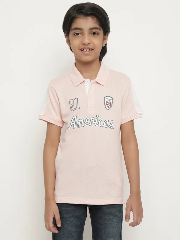 Octave Boys Typography Printed Polo Collar Cotton T-shirt