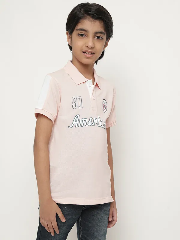 Octave Boys Typography Printed Polo Collar Cotton T-shirt