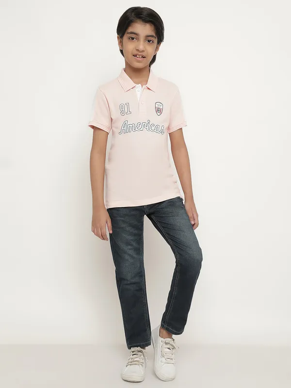 Octave Boys Typography Printed Polo Collar Cotton T-shirt