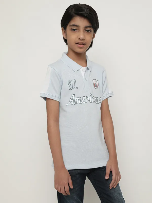 Octave Boys Typography Printed Polo Collar Cotton T-shirt