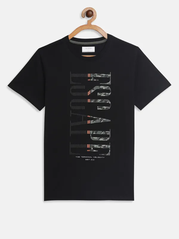 Octave Boys Black Typography Printed T-shirt